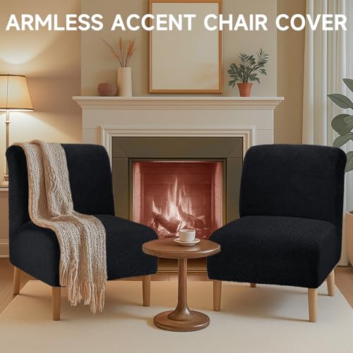 Soft Armless Accent Chair Slipcover - Black Teddy Fabric