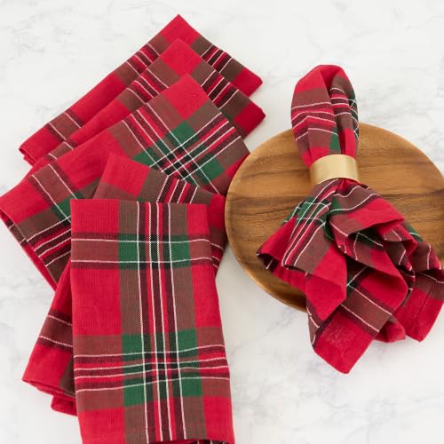 DII Farmhouse Christmas Plaid Napkin Set 20x20 Inches, Red & Green, Pack of 6