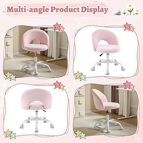 Adjustable Faux Fur Vanity Chair, Swivel Rolling Desk Chair for Makeup