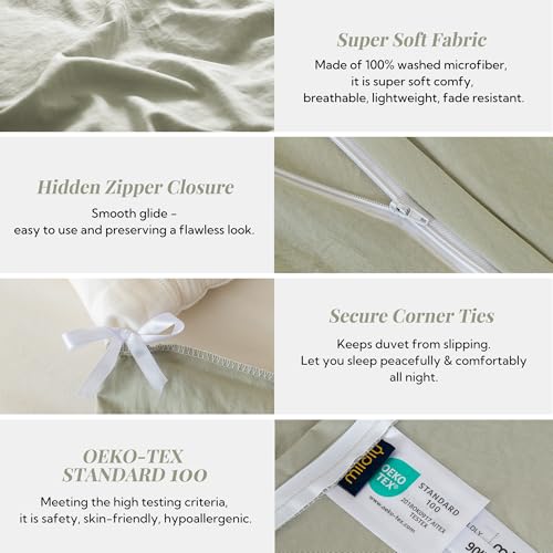 Queen Duvet Cover Set - 3 Piece Ultra Soft Washed Microfiber Bedding, Mist Sage