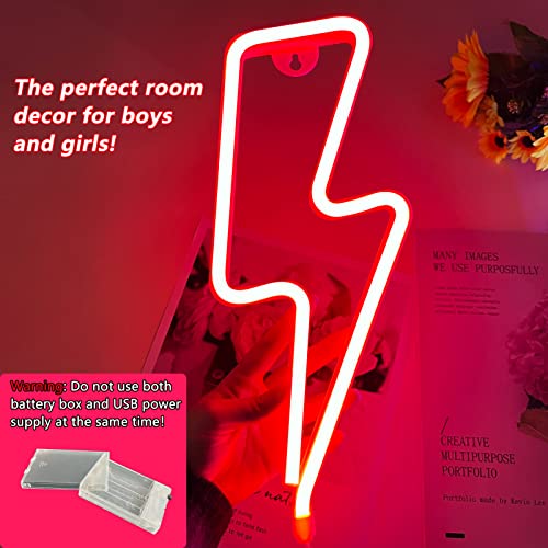 Red Lightning Bolt LED Neon Sign for Bedroom Wall Decor