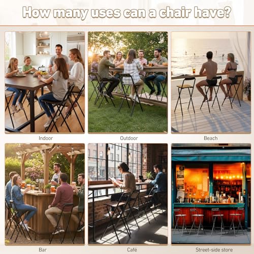 29.5-Inch Folding Bar Stool with Backrest, Portable Metal Tall Chair