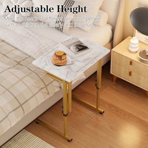 Folding C-Shaped Side Table, 6-Height Adjustable Snack & Laptop Tray