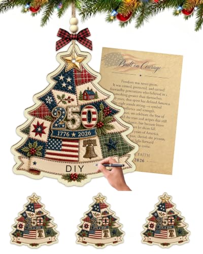 LIAOVEN 4pc Personalized USA 250th Anniversary Wooden Christmas Ornaments - Patriotic Decor