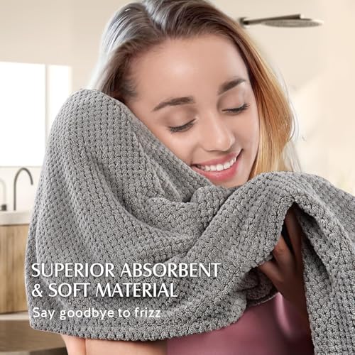 YFONG 3 Pack Large Microfiber Hair Towel Wrap for Women & Kids, Grey, White, Camel
