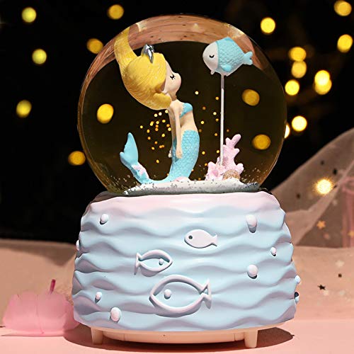 Mermaid Snow Globe Musical Box with Color-Changing LED Lights
