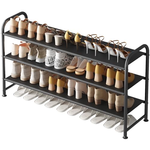 3-Tier Extra-Wide Shoe Rack Organizer for Entryway and Closet, Black Metal