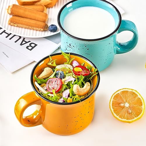 Set of 4 Large 16oz Ceramic Mugs - Vibrant Colors, Microwave & Dishwasher Safe