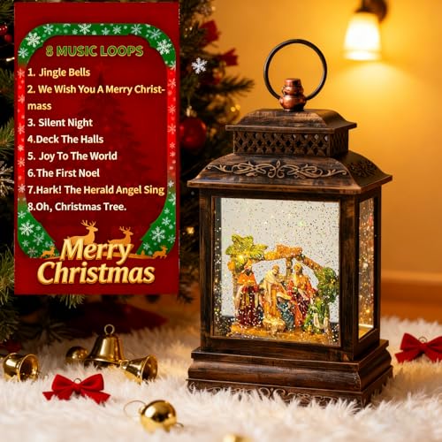 Christmas Snow Globe Lantern Water Nativity Scene with Music & Timer - The Nativity Story