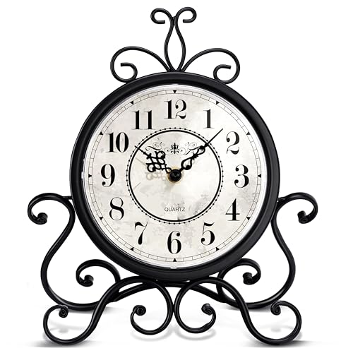 Vintage Metal Mantel Clock, Silent Non-Ticking Desk Shelf Clock
