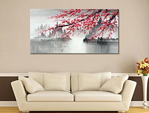 Hand-Painted Plum Blossom Oil Painting Black and White Canvas Wall Art