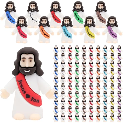 100 Pcs Mini Jesus Loves You Figurines - Bulk Religious Party Favors