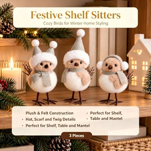 White 3-Pack Christmas Bird Plush Ornaments | Holiday Tree Decorations