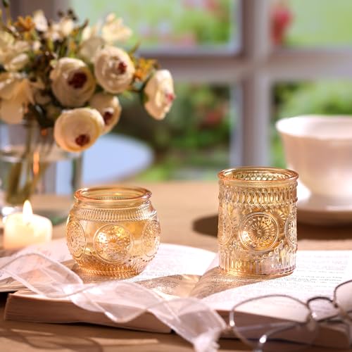 DARJEN Gold Votive Candle Holders Set 24PCS Glass Tea Light Candle Holders for Weddings & Home Decor