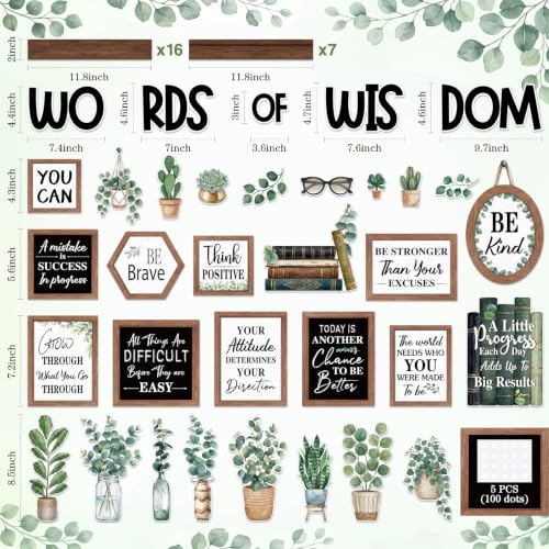 57-Piece Eucalyptus Bulletin Board Set, Boho Motivational Classroom Decor