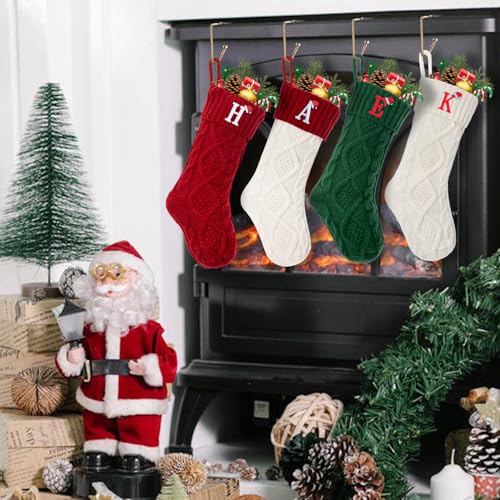 Monogram Knitted Christmas Stocking with Initial - 18" Cable Knit Fireplace Stocking