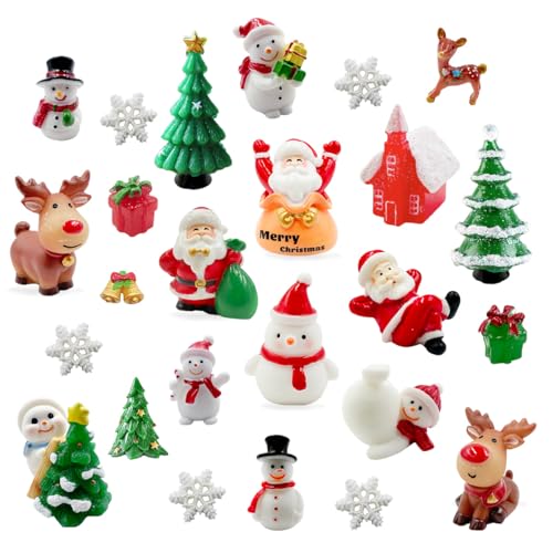 Christmas Miniature Figurines, 25Pcs Winter Mini Resin Animal Figurines Tiny Resin Santa Claus Snowman Elk Figures Model Ornaments for DIY Crafts Xmas Fairy Garden Landscape Snow Globes Home Decor