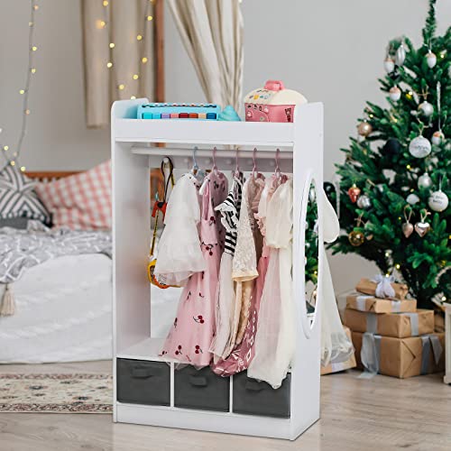 Kids Dress-Up Storage Wardrobe with Mirror and 3 Drawers, White