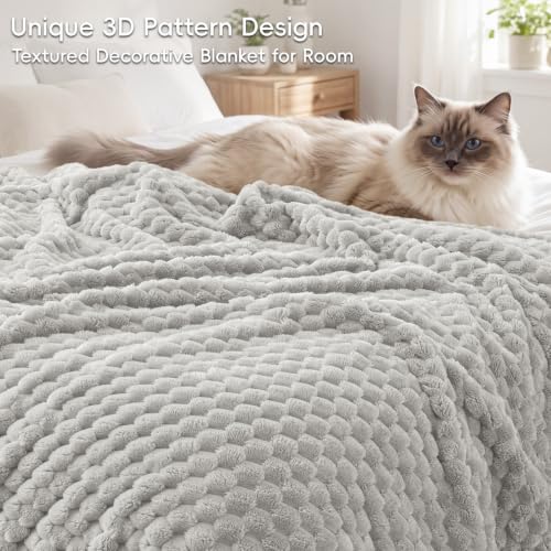 PHF Twin Size Fleece Blanket 66x90 Light Grey 340GSM Plush & Warm