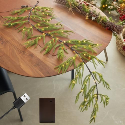 Norfolk Pine Garland with Lights - 6FT Lighted Holiday Decor with Timer & USB Power
