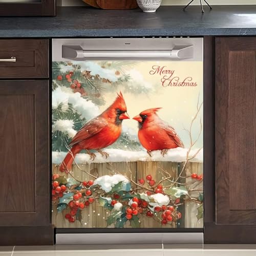 RTHDG Winter Red Birds Magnetic Dishwasher Door Cover 23" W x 26" H - Christmas Berry Decor