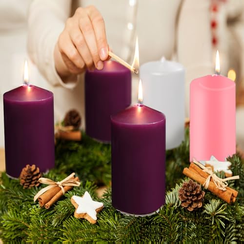 MTLEE 5 Pack Christmas Advent Pillar Candles - Church & Holiday Decor, 3x6 Inch, Gift Set
