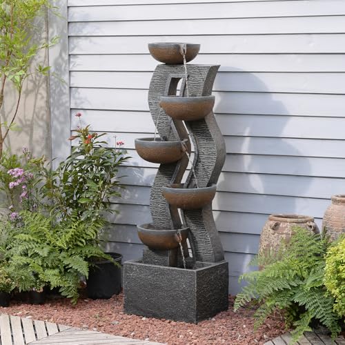 53-Inch 6-Tier Modern Floor Water Fountain with LED Lights for Garden Patio