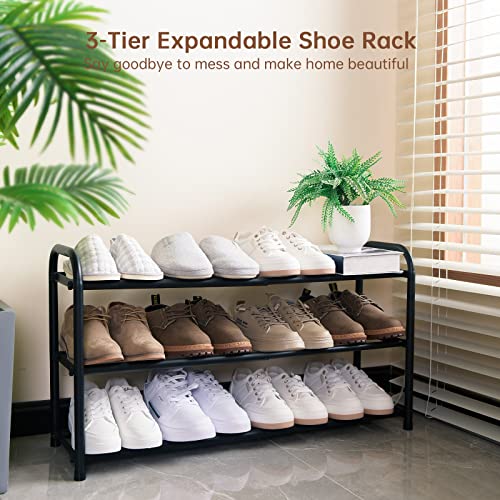 Expandable 3-Tier Metal Shoe Rack - Adjustable Entryway Shoe Organizer
