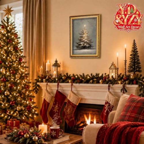 YD&YZY Vintage Snowy 2026 Christmas Tree Wall Art 16x24 in - Framed Gold