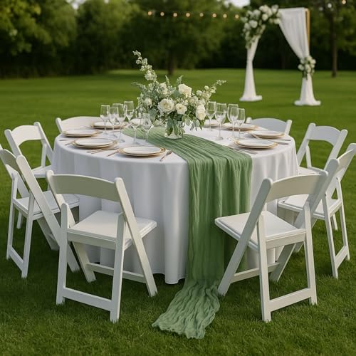 Sage Green 6-Pack 10ft Cheesecloth Table Runners Set – 6 x 120in Rustic Gauze for Weddings & Events