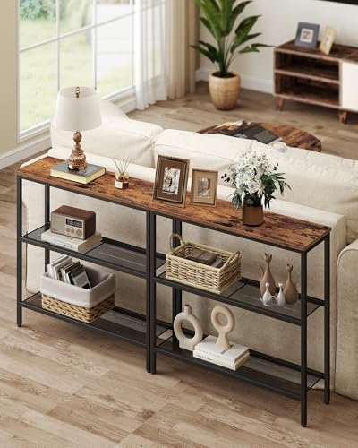 31.5" Narrow 3-Tier Console Table with Steel Frame & Storage Shelves