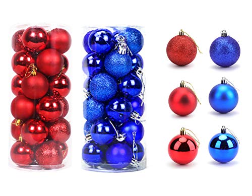 Cedilis 48-Pack 2.5 Inch Shatterproof Christmas Ornaments - Red & Blue Plastic Ball Decor
