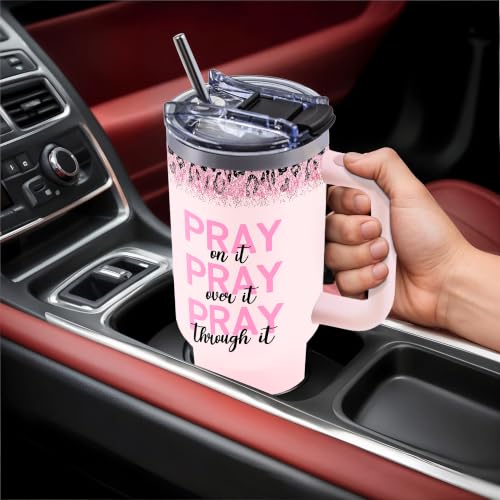 40oz Christian Tumbler with Handle & Straw – TNASURHUS Pink ChristSZJ