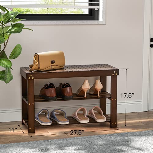 3-Tier Bamboo Shoe Rack Bench for Entryway, Sturdy Storage Organizer