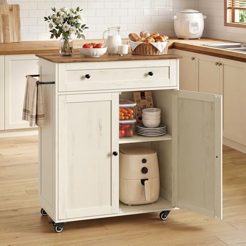 Mobile Kitchen Island Cart with Storage Cabinet and Drawer, Rolling Wood Stand
