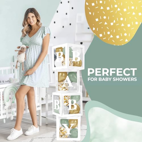 Sage Green Baby Shower Decorations - 44-Piece Block Box Set with Balloons