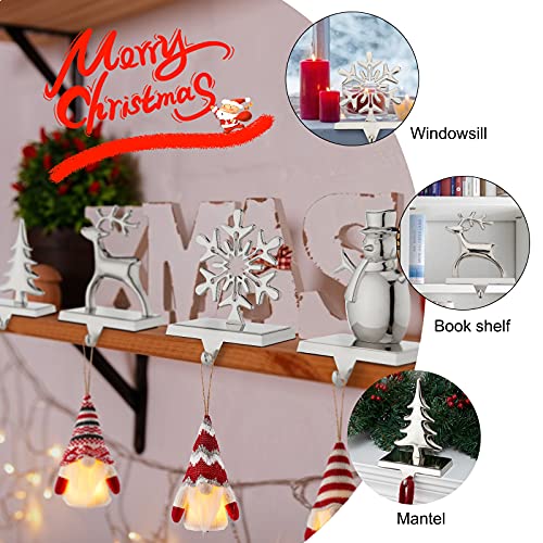 Set of 4 Metallic Christmas Stocking Holders for Mantel, Silver