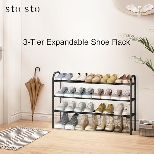 3-Tier Expandable Metal Shoe Rack, Adjustable Entryway Shoe Organizer