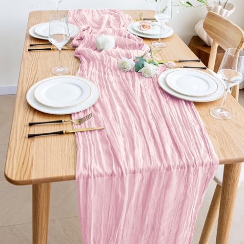 Blushing Pink Cheesecloth Table Runner 10ft Boho Gauze Wedding Decor