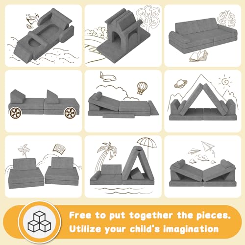 10-Piece Modular Kids Play Couch, Convertible Foam Sofa for Toddlers