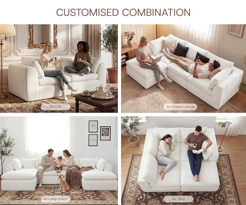 110-Inch Oversized Modular Cloud Sectional Sofa with Ottoman, Beige
