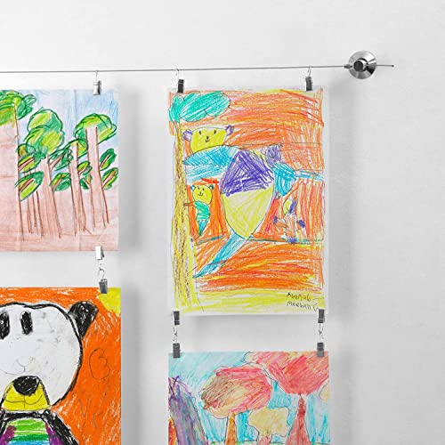 Kids Artwork Wall Display - 10ft Steel Cable with 48 Hanging Clips