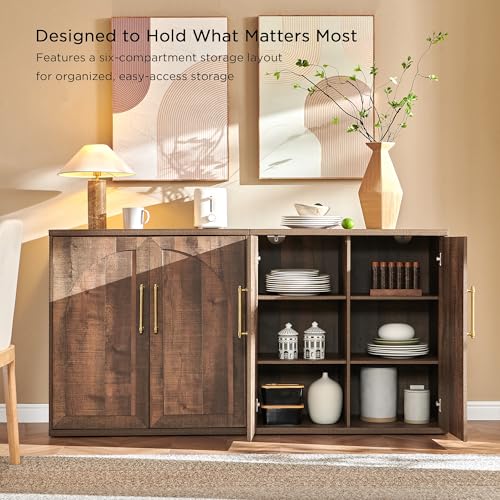 Arched Door Sideboard Buffet Cabinet with Adjustable Shelf, Rustic Oak