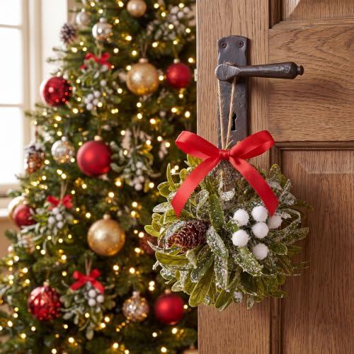 Wettarn 5-Inch Red Christmas Mistletoe Decor Kissing Ball Ornament - Classic Style
