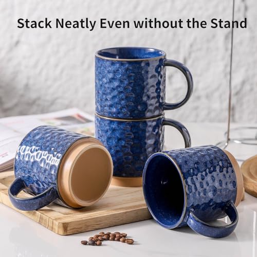 Vivid Blue Nihow 16oz Ceramic Coffee Mug Set of 4 with Stackable Stand