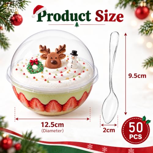 50 Pcs Clear Plastic Fillable Ornaments with Spoons - Spherical Cup Variant
