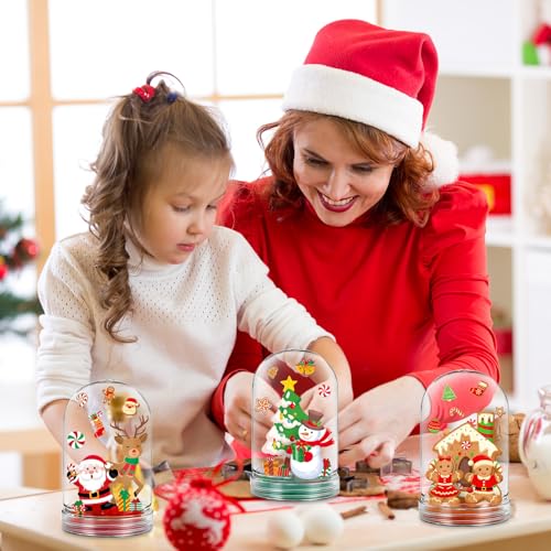 JarThenaAMCS Christmas Snow Globe Craft Kit - 12 Sets DIY Holiday Decorations with Santa, Snowman & Gingerbread Men - Xmas Party Home Activities