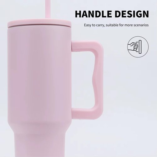 40 oz Stainless Steel Insulated Water Bottle with Handle and Straw – Large Tumbler for Cold Drinks – Leakproof BPA-Free Thermos for Travel, Gym, Office (PINK)