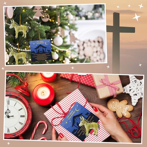 Religious Donkey Legend Christmas Ornaments Set - 12 Acrylic Holiday Decorations with Story Cards