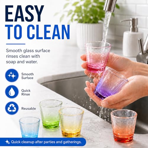 Colorful 6 Pack Shot Glass Set 1.5 oz Heavy Base for Vodka Whiskey Tequila